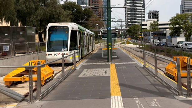 Image of Yarra Tram with Buffer Stops at Terminus