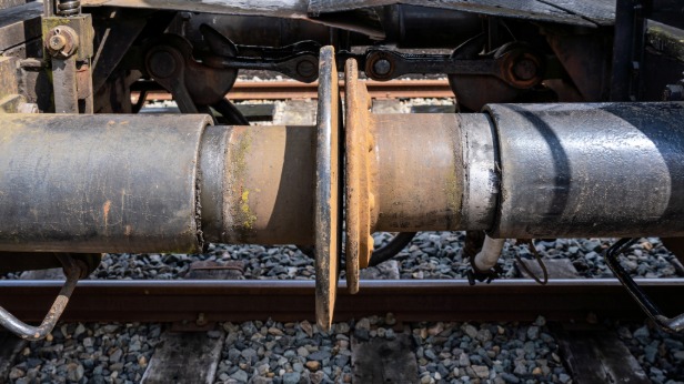Buffers in place on a train