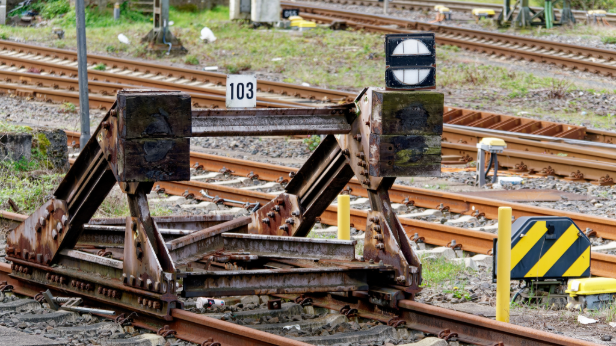 Old rusted Railway Buffer Stop at the end of a Railway Line