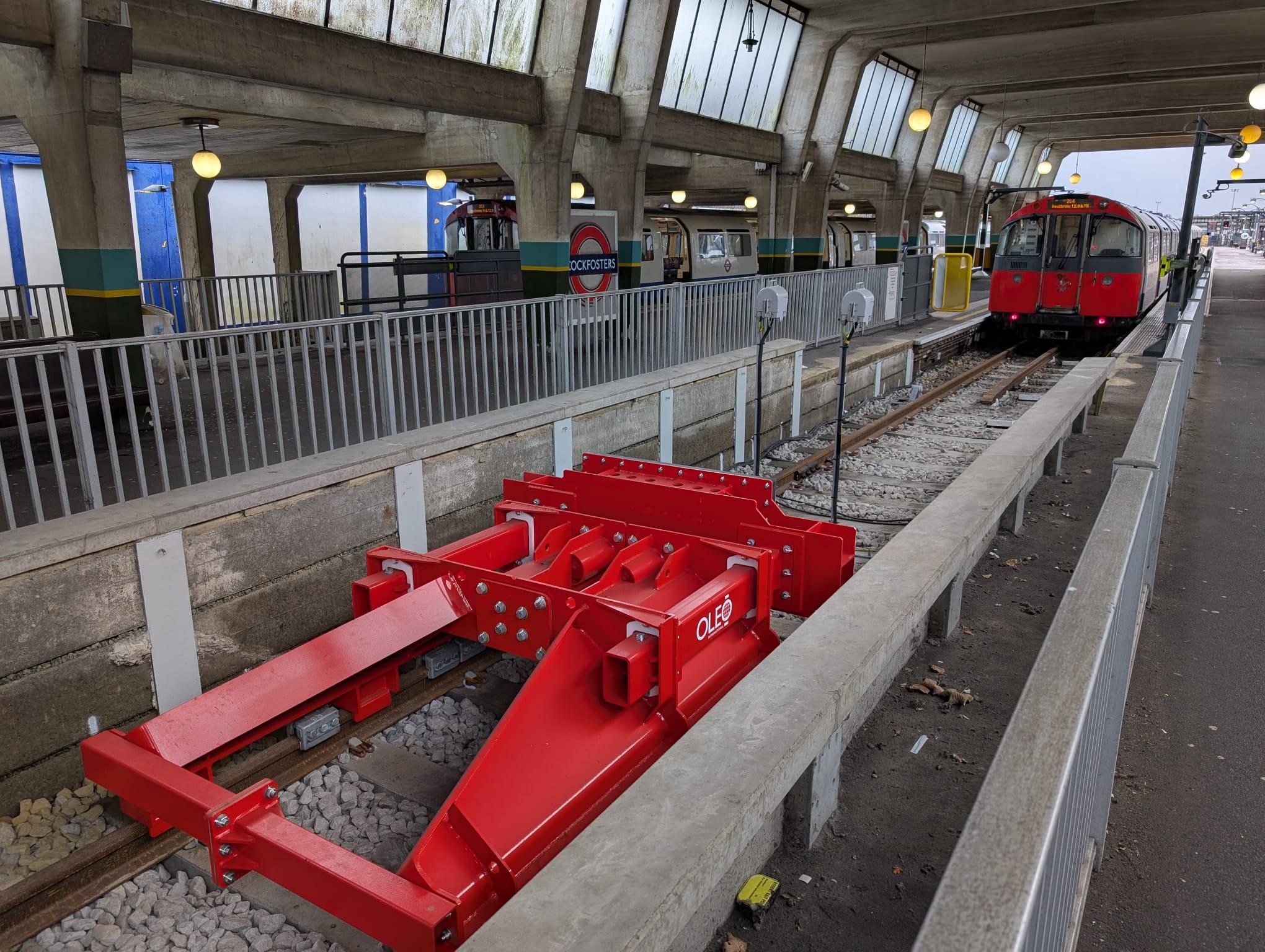 View of 73TS train coming into Cockfosters with Oleo Buffer Stop in the foreground